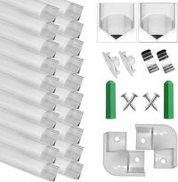 LED aliuminio profilis, 20 x 1 m V formos LED profilis/LED kanalai su dangčiu, pieno baltumo spalvos, galiniai dangteliai, metaliniai tvirtinimo spaustukai ir kampinės jungtys