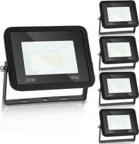 LED lauko prožektorius, 5 x 20 W, vandeniui atsparus LED prožektorius, 1700 lm, 6000 K, šaltai balta, IP66 lauko prožektorius garažui, pastogei, kiemui, darbo kambariui, sporto aikštynui, vejai, važiuojamajai daliai