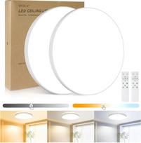 LED lubų šviestuvas plokščias lubų šviestuvas su nuotolinio valdymo pulteliu [2 vnt.] 3000 K ~ 6500 K, 24 W, 2000 LM, IP44 vandeniui atsparūs lubų šviestuvai, apvalūs, virtuvės šviestuvai, LED šviestuvai luboms, skirti miegamajam / gyvenamajam kambariui