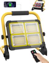 MASMEJOR statybinis prožektorius LED baterija 160 W 15000 mAh su saulės kolektoriumi ir stovu, 16000 liumenų itin ryškus, IP53 atsparus vandeniui, 4 šviesos režimai, darbo šviesa statybvietėje, stovyklavietėje, sode