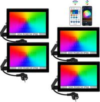 T-SUNUS RGB LED prožektorius lauko 30 W, RGB prožektorius lauko spalvotam vakarėliui su nuotolinio valdymo "Bluetooth" programėle, IP66 vandeniui atsparus, LED prožektorius sodui, Helovinui, Kalėdoms, 4 vnt.