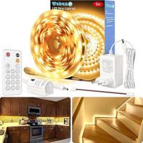 WOBANE LED juosta su judesio jutikliu, 5 m ilgio LED juosta, šiltos baltos spalvos, apšviečiama, 12 V lanksti LED juosta su nuotolinio valdymo pulteliu, LED naktinė šviesa su šviesos jutikliu, skirta spintai, laiptams, lovai, virtuvei, spintai