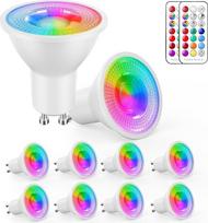 YAYZA! GU10 LED RGBWW lemputė, 8 vnt., su nuotolinio valdymo pulteliu, RGB + šilta balta 3000K, 5 šviesos režimai, 450 liumenų, 5 W ekvivalentas 40 W, energiją taupanti lemputė