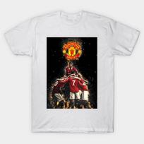 Men Black Print T-shirt Manchester United Team Celebration No-Cut Transfer Paper Print Cotton Tshirt L balta