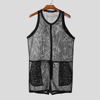 INCERUN Men Sleeveless Buttons See Through Transparent Underwear Jumpsuits Bodysuits S juoda