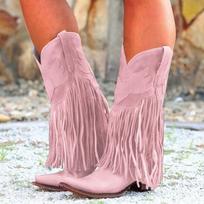 Smėlio spalvos iki kelių batai moterims Moteriški batai Patogūs įsispiriami Storas kulnas Smailus pirštas Kutais puošti batai Vakarų stiliaus Zapatos De Mujer 36 žalia