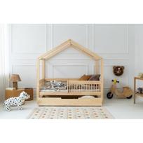 Naminė/ištraukiama iš pušies masyvo vaikiška lova natūralios spalvos su sandėliavimo vieta 70x140 cm Mila RMW – Adeko