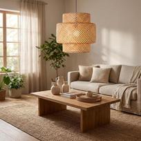 "Barcelona Onna" LED pakabinamas šviestuvas, pagamintas iš natūralaus rotango, skersmuo 40 cm, rankų darbo boho stiliaus pakabinamas šviestuvas su E27 lizdu iki 60 W, 3 kabelių parinktys, šilta šviesa svetainei ir valgomajam