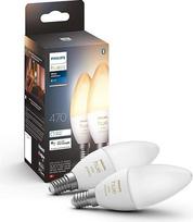 "Philips Hue White Ambiance" E14 LED lemputės, 2 vnt. (470 lm), reguliuojamo ryškumo LED lemputės, skirtos "Hue" apšvietimo sistemai, su šilta arba šalta balta šviesa, išmaniuoju šviesos valdymu balsu ir programėle