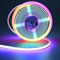 24 V COB LED juosta 5 m RGB + IC atspari vandeniui, 16 W/M, 576 LED/M, 12 mm pločio, lipni, galima pjaustyti, skirta vidaus lauko DIY apdailai (be adapterio ir valdiklio)