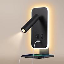 3W + 9W LED skaitymo lempa Sieninė USB įkrovimo lempa + mobiliojo telefono lentyna su jungikliu Sieninė skaitymo lempa Naktinis šviestuvas Miegamojo atmosferos lempa Besisukanti sieninė lempa miegamajam Viešbutis 3100K Juoda