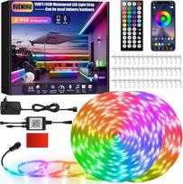 45 m lauko LED juostelės šviesos, IP68 vandeniui atspari spalvą keičianti RGB LED juostelės šviesa, IR nuotolinio valdymo pultas ir programėlė, muzikos sinchronizavimo RGB lauko pasakų šviesos, 24 V lanksti "pasidaryk pats" šviesos juosta sodui