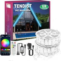 80M IP67 RGB LED šviesos diodų juostos, "Bluetooth" lauko LED juostos su programėle, nuotolinio valdymo pultu ir muzikos sinchronizavimu, šviesos juostos, skirtos sodybai, balkonui, terasai, festivaliui (40M * 2)