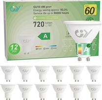 GY GU10 LED šiltos baltos spalvos lemputė 4 W 720 liumenų 3000 K šiltos baltos spalvos lemputė, pakeičiama 60 W lemputė, spindulio kampas 110°, nestabdoma, energiją taupanti lemputė, 12 vnt.