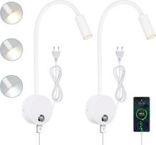LED skaitymo lempa sieninė, lovos lempa, priekabos lempa, lankstus "Gooseneck" šviestuvas su USB, 2 skaitymo lempų pakuotė su jutikliniu apšvietimu, reguliuojamas 3000 K - 6000 K ryškumas, skirtas vidaus apšvietimui, balta