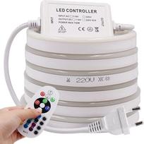 RGB neoninė LED juosta, 15 m 220 V 5050 silikoninė lanksti neoninė juosta, įvairiaspalvė besikeičianti neoninė LED šviesos juosta su 24 mygtukų nuotolinio valdymo pultu ir 750 W RGB valdikliu, skirta miegamajam, kabinetui, barui