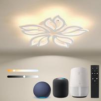 Stropinis šviestuvas su nuotolinio valdymo pulteliu, reguliuojamo ryškumo svetainės šviestuvas su matiniu ekranu, suderinamas su "HomeKit", "Alexa", "Google" ir IFTTT, 31 W modernus LED lubų šviestuvas miegamajam, svetainei (skersmuo 63 cm, baltas)