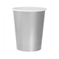 Popieriniai puodeliai sidabriniai 250 ml (6 vnt.) – elegantiški vienkartiniai puodeliai šventėms