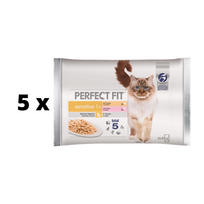 Konservuotas ėdalas PERFECT FIT suaugusioms katėms su vištiena ir lašiša, 4x85 g x 5 vnt. pakuotė