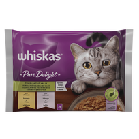 Whiskas Pure Delight drėgnas maistas suaugusioms katėms, vištienos ir lašišos rinkinys, 4 x 85 g
