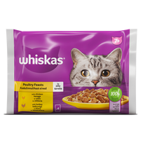 Whiskas drėgnas maistas vyresnio amžiaus katėms, su paukštiena,4 x 85 g