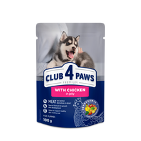 CLUB 4 PAWS Premium Visavertis konservuotas ėdalas su vištiena drebučiuose šuniukams, 100 g