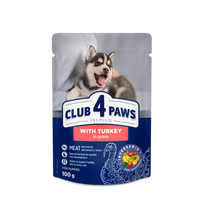 CLUB 4 PAWS Premium Visavertis konservuotas ėdalas su kalakutiena padaže šuniukams, 100 g