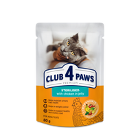 CLUB 4 PAWS Premium Visavertis konservuotas ėdalas sterilizuotoms suaugusioms katėms su vištiena, 80 g