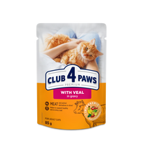 CLUB 4 PAWS Premium Visavertis konservuotas ėdalas suaugusioms katėms su veršiena padaže, 85 g