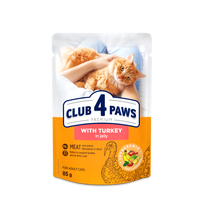 CLUB 4 PAWS Premium Visavertis konservuotas ėdalas suaugusioms katėms su kalakutiena drebučiuose, 85 g