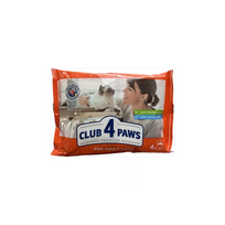 CLUB 4 PAWS Premium Visavertis konservuotas ėdalas suaugusioms katėms su vištiena padaže ir lašiša drebučiuose, 4 x 85 g