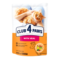 CLUB 4 PAWS Premium Visavertis pašaras suaugusioms katėms su veršiena, 0,3 kg