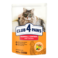 CLUB 4 PAWS Premium Visavertis pašaras suaugusioms katėms su sąvėlų pašalinimu iš virškinamojo trakto efektu, 0,3 kg