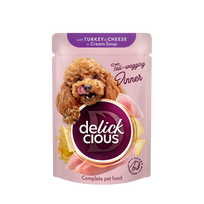 Delickcious juostelės su kalakutiena ir sūriu kreminėje sriuboje šunims, 85 g