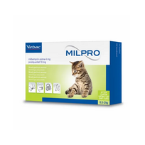 Virbac Milpro 4mg/10mg plėvele dengtos tabletės kačiukams nuo kirminų, N2
