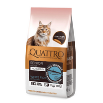 Quattro visavertis sausas dietinis, senstančių kačių pašaras su balta žuvimi ir kriliu, 1,5 kg