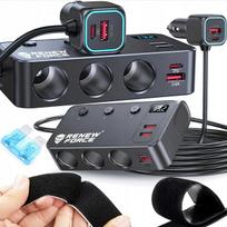 Automobilio žiebtuvėlio lizdo išskaidytojas 12V–24V 4×USB QC PD