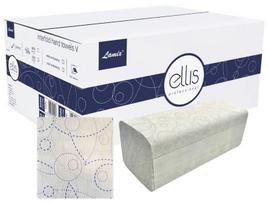 Lapiniai popieriniai rankšluosčiai ELLIS Professional V, 150 lapelių, 2 sl., baltos/violetinės sp., celiuliozė