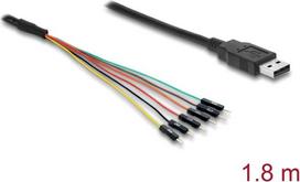 Delock Konverter USB 2.0 Typ-A zu UART TTL (3,3 V) Schnittstelle mit 6 x Pfostenstecker TX/RX/CTS/RTS und 3,3 V Ausgangsspannung 1,8 m (63989)
