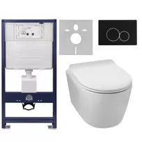 Potinkinio WC rėmo komplektas su pakabinamu klozetu Luxa ir pasirenkamu mygtuku Balneo Fix-Frame Standart