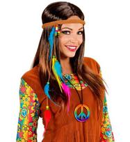 HIPPIE HEADBAND WITH MULTICOLOR BEADS & FEATHERS