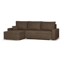 Kampinė sofa Mebligo MATI rudos spalvos audinys, miegamoji funkcija, patalynės dėžė