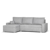 Kampinė sofa-lova MATI šviesiai pilkas audinys 140x200 miegamoji vieta patalynės dėžė