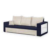 Miegamoji sofa-lova SAM1, 3-vietė, kreminės / tamsiai mėlynos spalvos, su miegojimo funkcija ir daiktų laikymo vieta