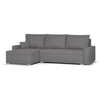 Sofos MATI kampinė sofa-lova, pilkos spalvos audinys, 140x200 cm, su patalynės dėže
