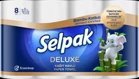 SELPAK Deluxe Bamboo Paper Towels, 3-ply, 9.6m, 75 sheets, 8 rolls
