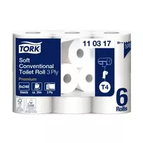 Tork Premium Extra Soft Toilet Paper T4, 3-ply, 248 sheets per roll, 9.9 cm x 34.72 m, white, 6 rolls/pack.