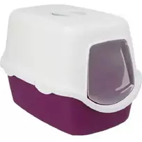 Trixie Closed cat litter tray: Vico cat litter tray with hood, 40 × 40 × 56 cm, berry/white