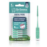 Dr. Emma 100/200/400 vnt. minkšti nailoniniai dantų krapštukai, mėtų skonio tarpdančių šepetėliai apnašoms šalinti, gaiviam kvapui ir sveikiems dantenoms