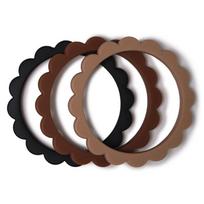MUSHIE apyrankės - kramtukai Flower - Black/Caramel/Natural, 3vnt